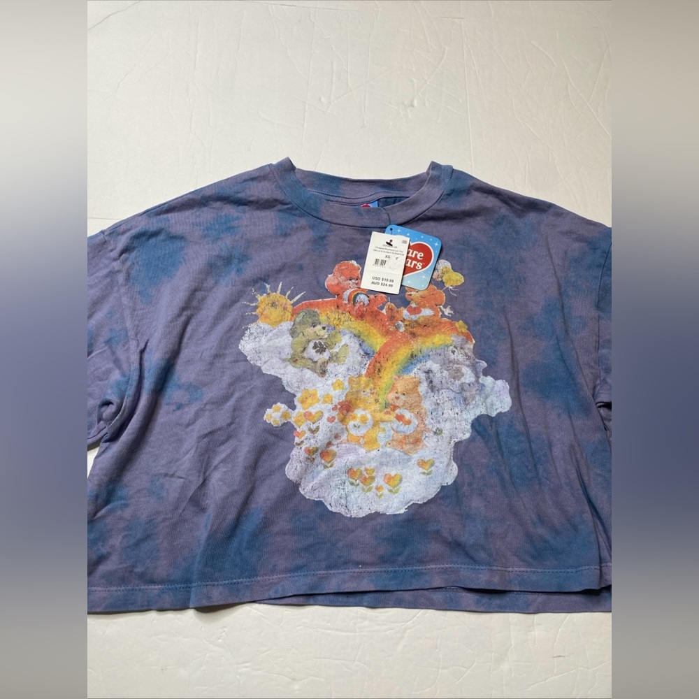 NEW Care Bears Shirt Womens Size Small Boyfriend Fit Retro Graphic Chopped